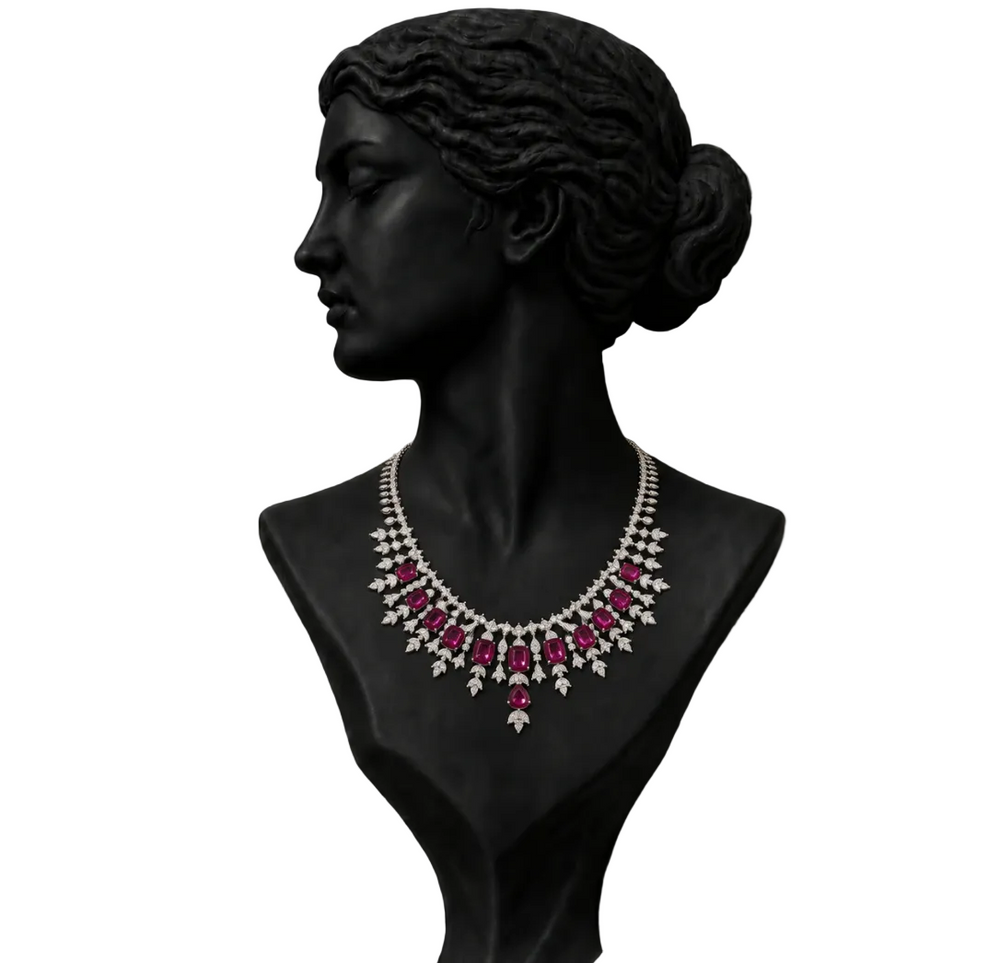 Ruby Cascade Diamond Statement Necklace in 14K Gold | Luxury Fine Jewellery