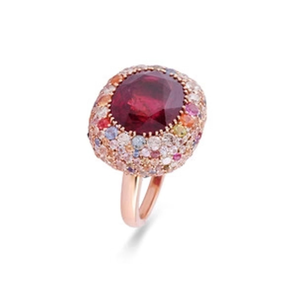 18K Rose Gold Ruby Halo Cocktail Ring