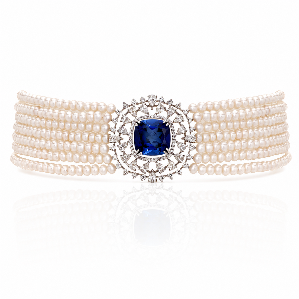 Izzari Regal Sapphire Diamond Necklace in 14K Gold