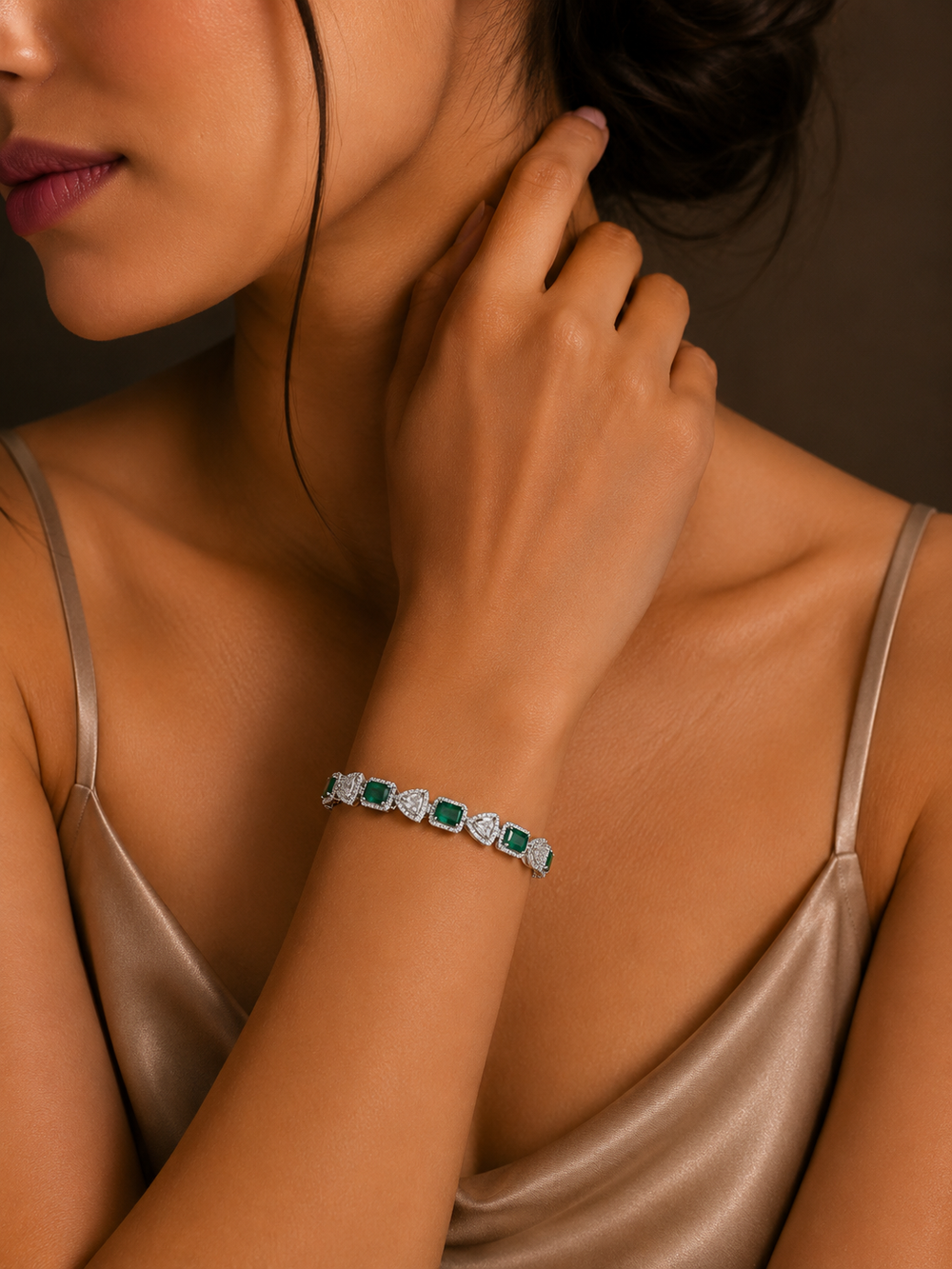 Emerald Trillion Solitaire Diamond Bangle in 18K Gold