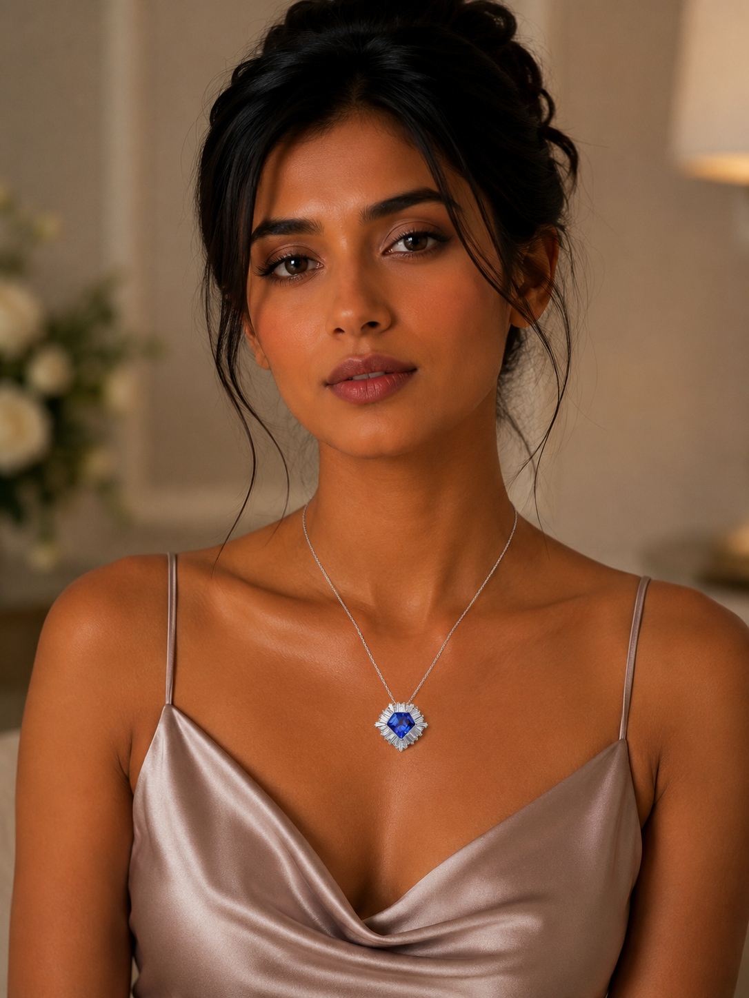 Sapphire Eye Diamond Pendant Necklace in 18K Gold | Luxury Fine Jewellery