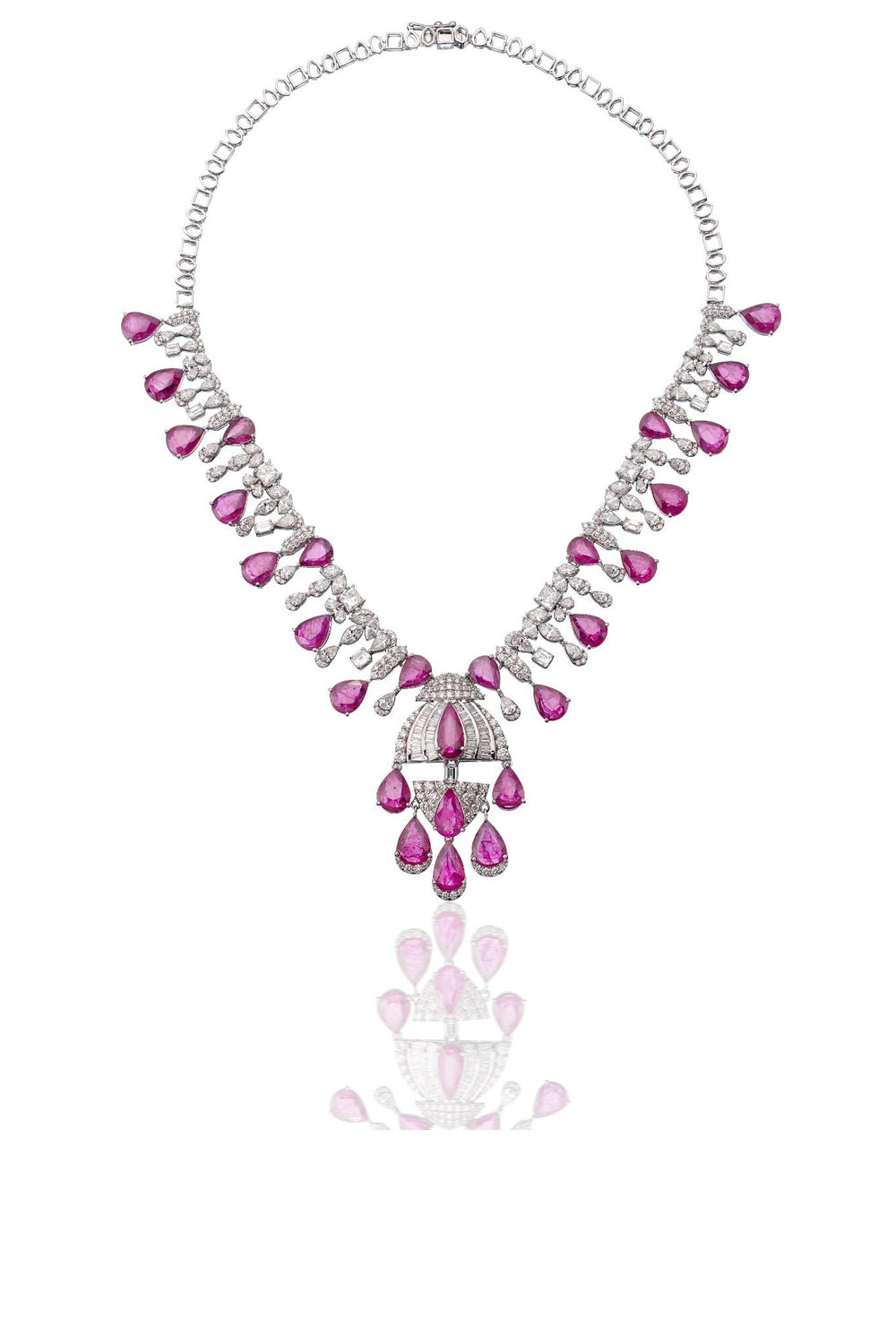 Izzari Ruby Elegance Diamond Necklace in 18K Gold