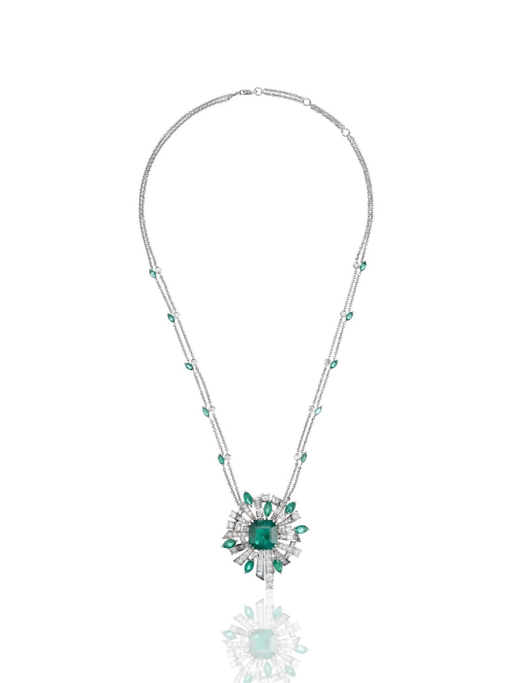 Izzari Emerald Grace Diamond Necklace in 18K Gold