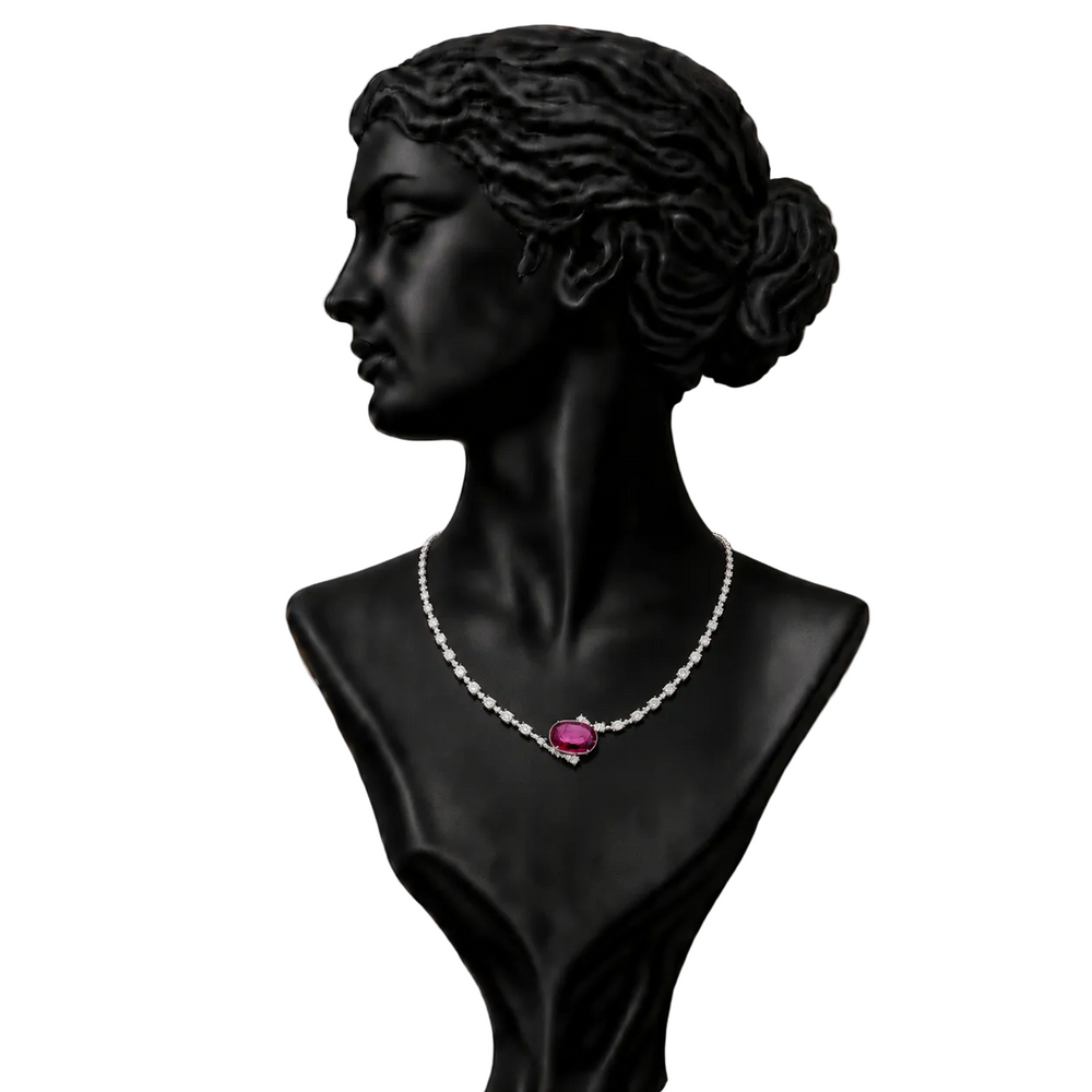 14K White Gold Ruby Diamond Necklace