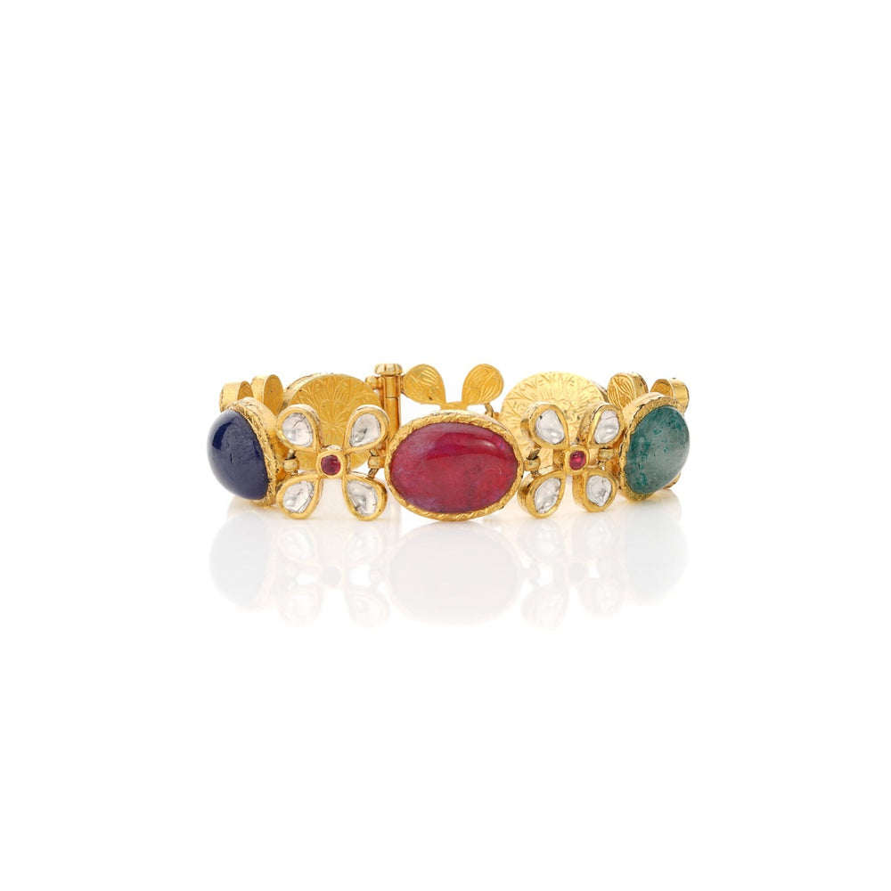 Navratan Polki Heritage Bracelet in 18K Gold