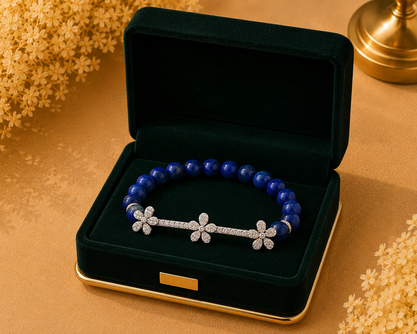 Jasmine Charm Lapis Diamond Bracelet in 18K White Gold