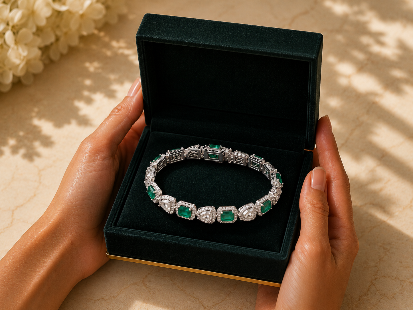 Emerald Trillion Solitaire Diamond Bangle in 18K Gold