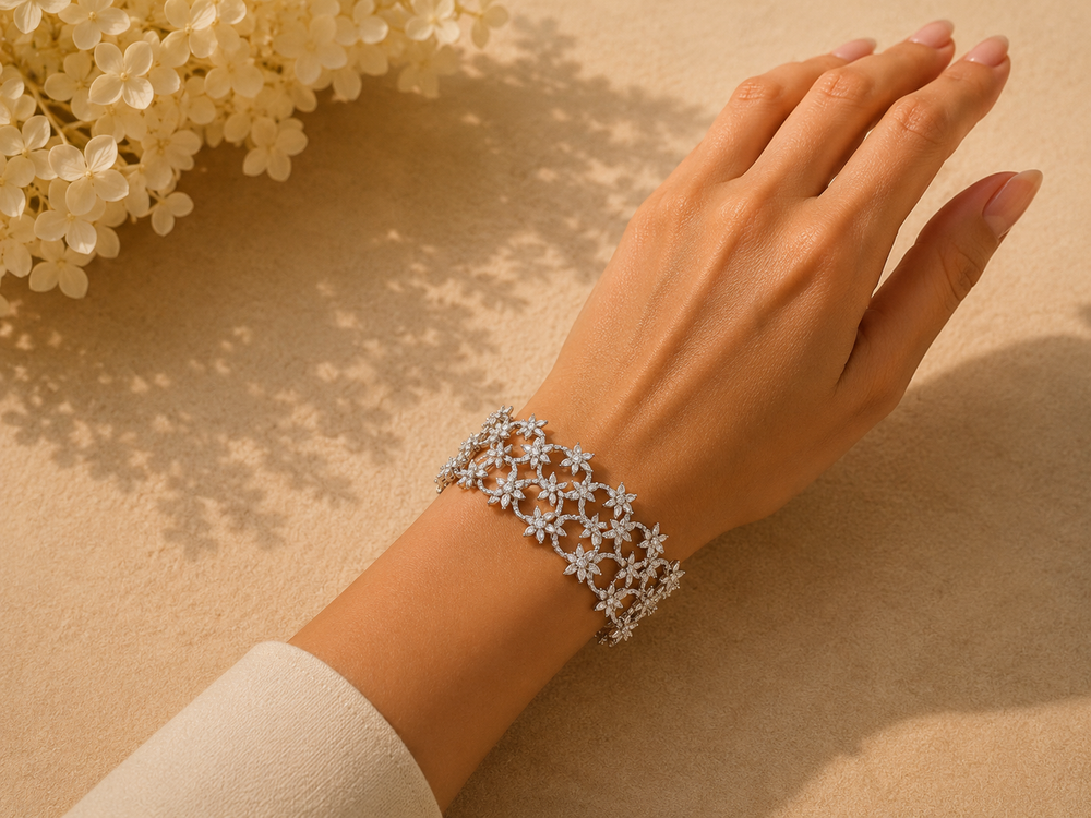 Rosélle Rose Cut Diamond Bracelet in 18K White Gold