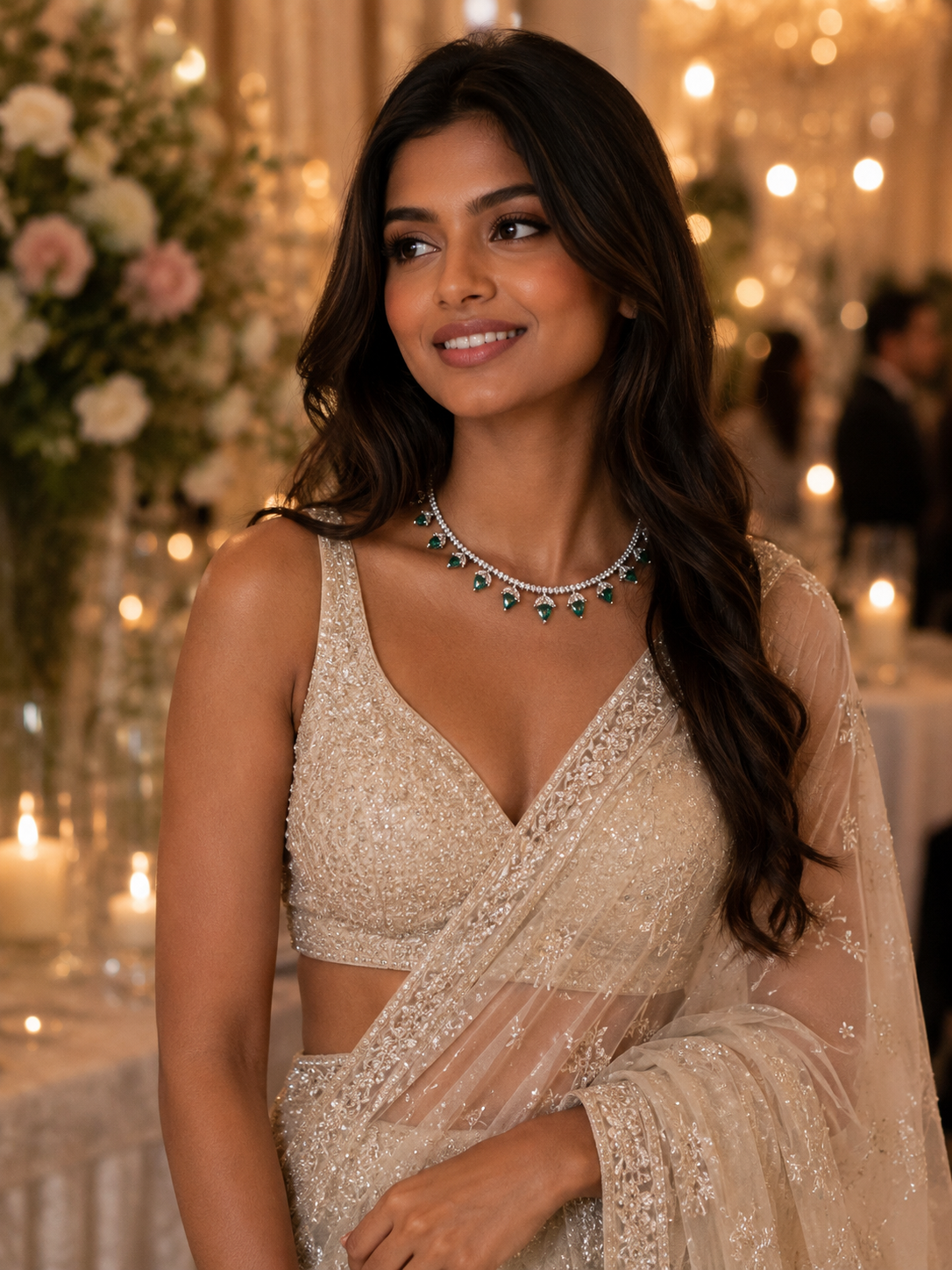 Emerald Drop Fringe Diamond Necklace in 18K Gold | Luxury Statement Fine Jewellery