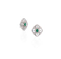 18K White Gold Emerald Diamond Floral Earrings