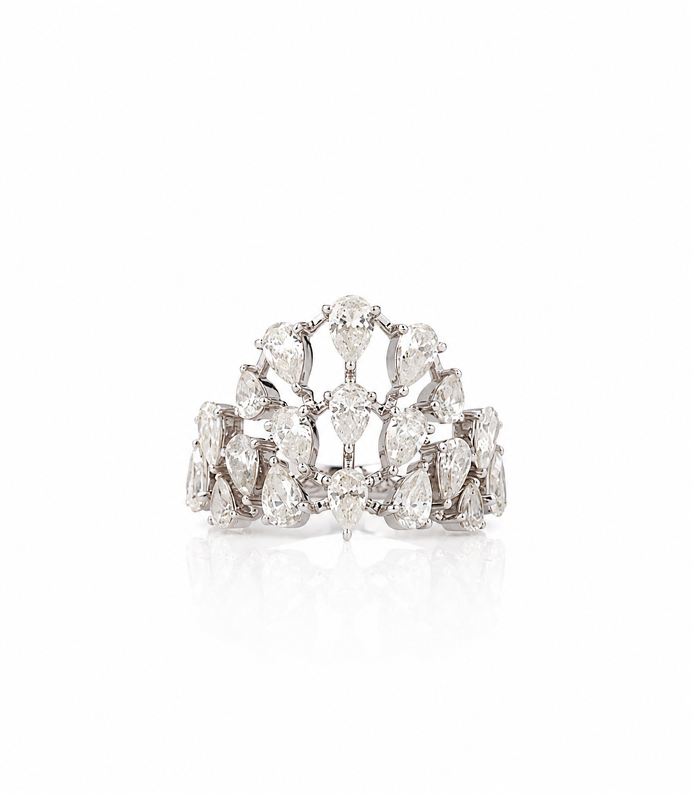 18K White Gold Diamond Floral Cocktail Ring