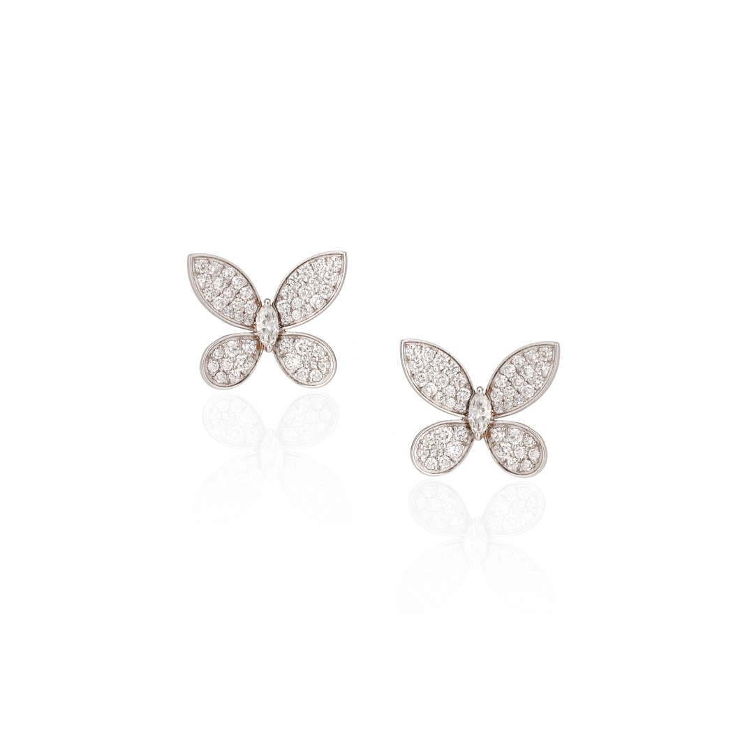 18K White Gold Marquise Diamond Butterfly Earrings