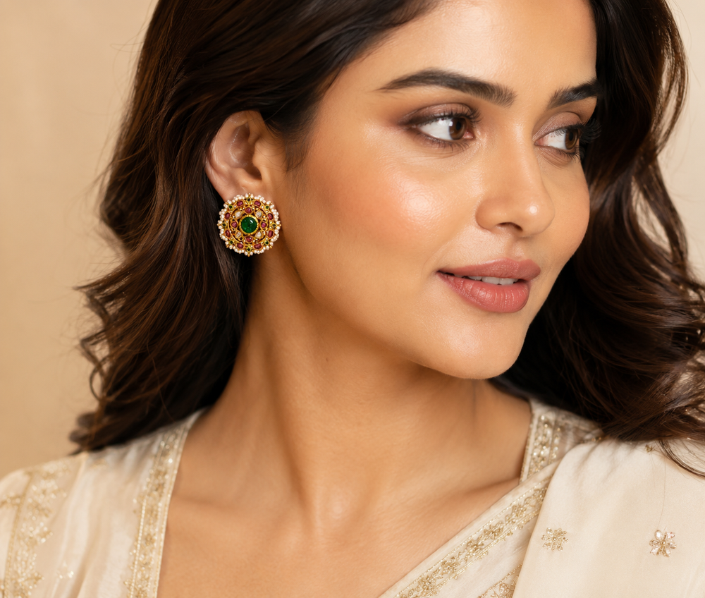 22K Gold Rainbow Sapphire Halo Earrings