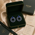 18K White Gold Blue Sapphire Diamond Drop Earrings