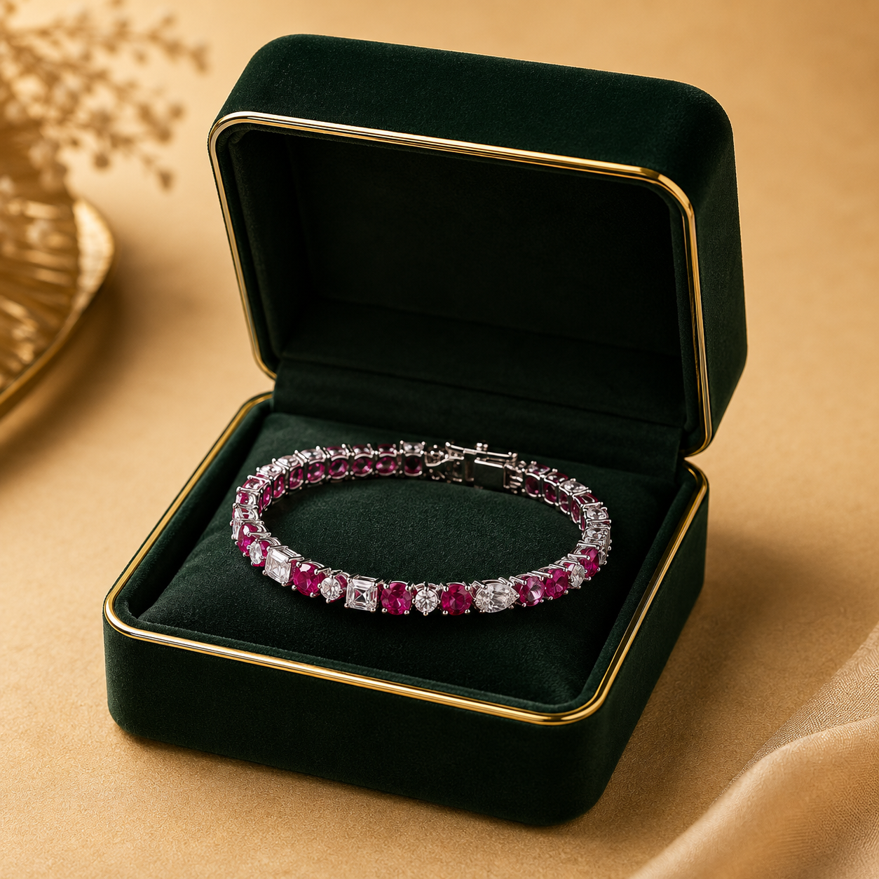 Majestique Emerald Diamond Couture Bracelet in 18K White Gold