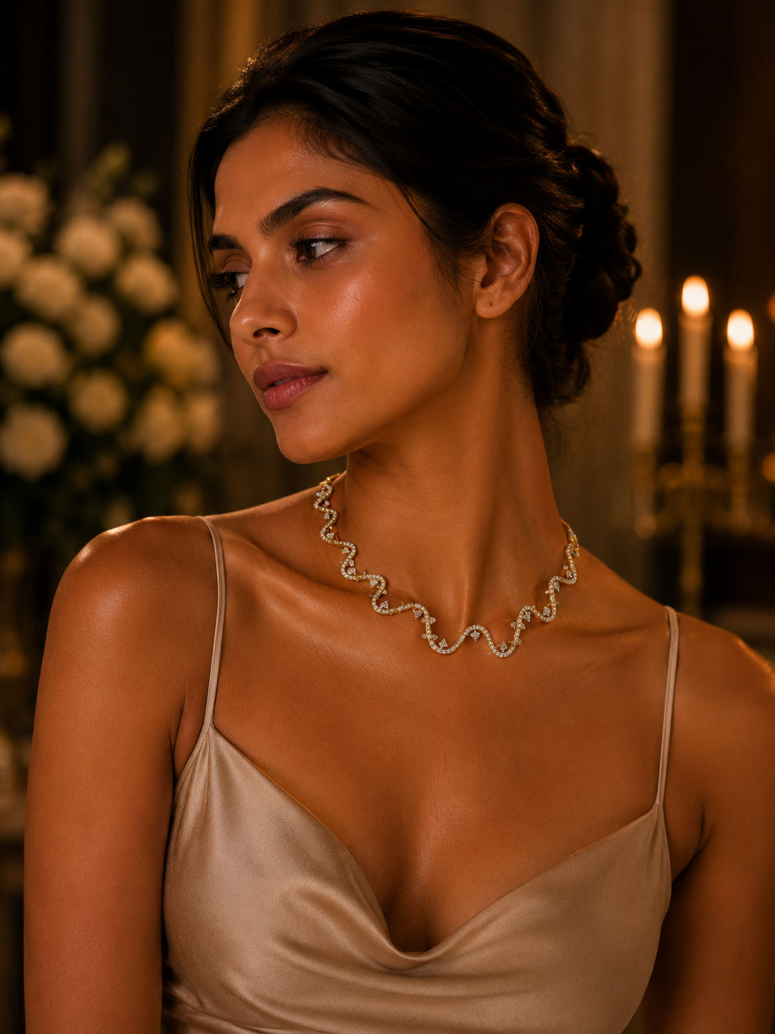 Aurelia Cascade Diamond Necklace in 18K Gold | Luxury Statement Fine Jewellery