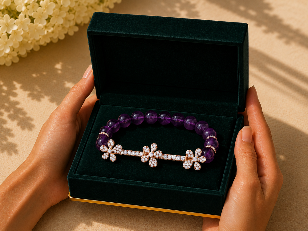 Jasmine Charm Garnet Diamond Bracelet in 18K White Gold