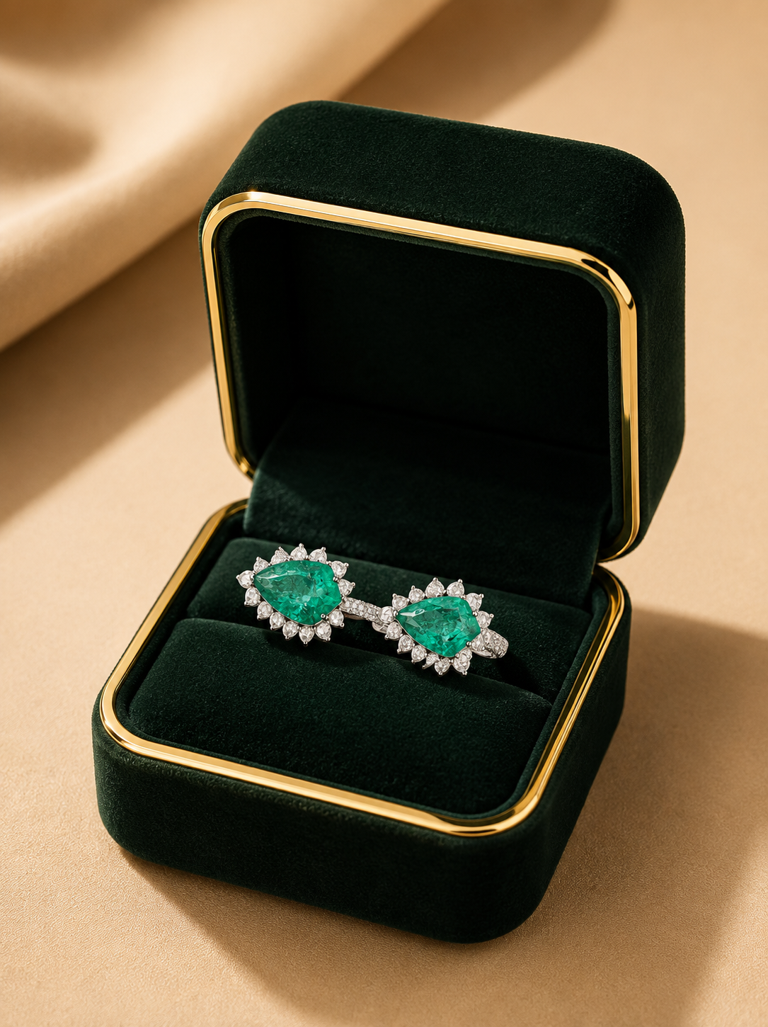 Twin Emerald Bloom Diamond Ring