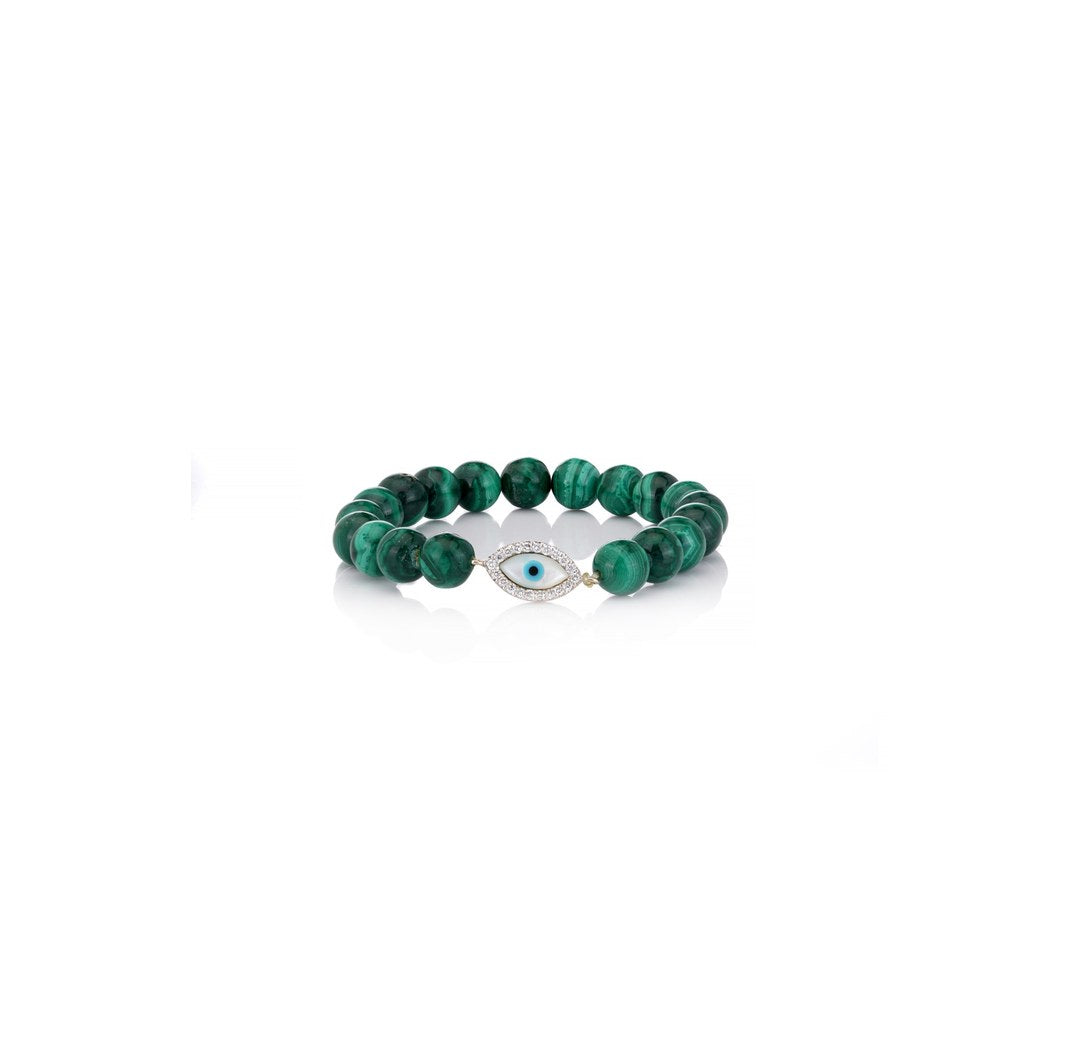 Green Onyx Evil Eye Bracelet | 14K Gold & Natural Diamonds