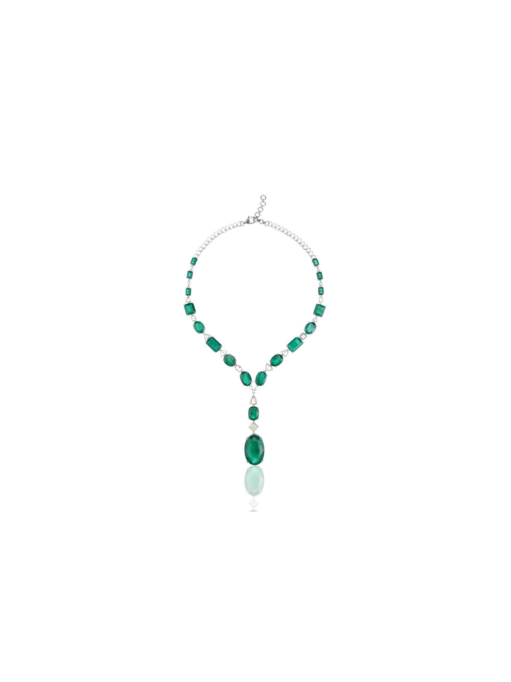 Rose Cut Emerald Statement Necklace in 18K Gold