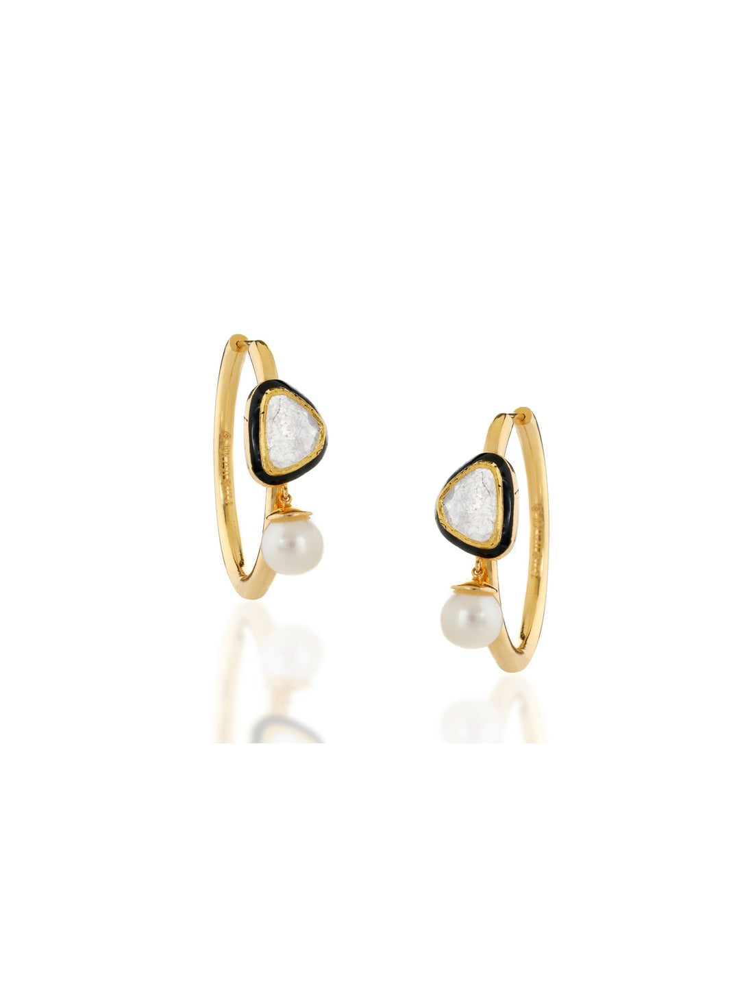 Noor Polki Pearl Drop Earrings in 18K Gold