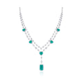18K White Gold Emerald Station Diamond Necklace