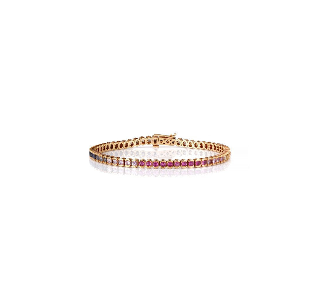 Rainbow Gemstone Tennis Bracelet | 18K Yellow Gold