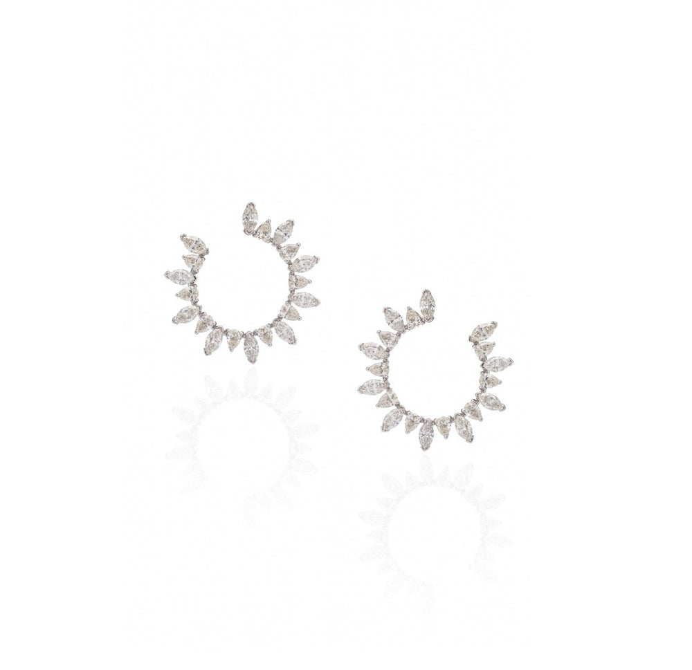 18K White Gold Diamond Open Hoop Earrings