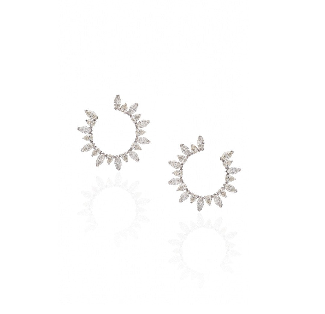 18K White Gold Diamond Open Hoop Earrings