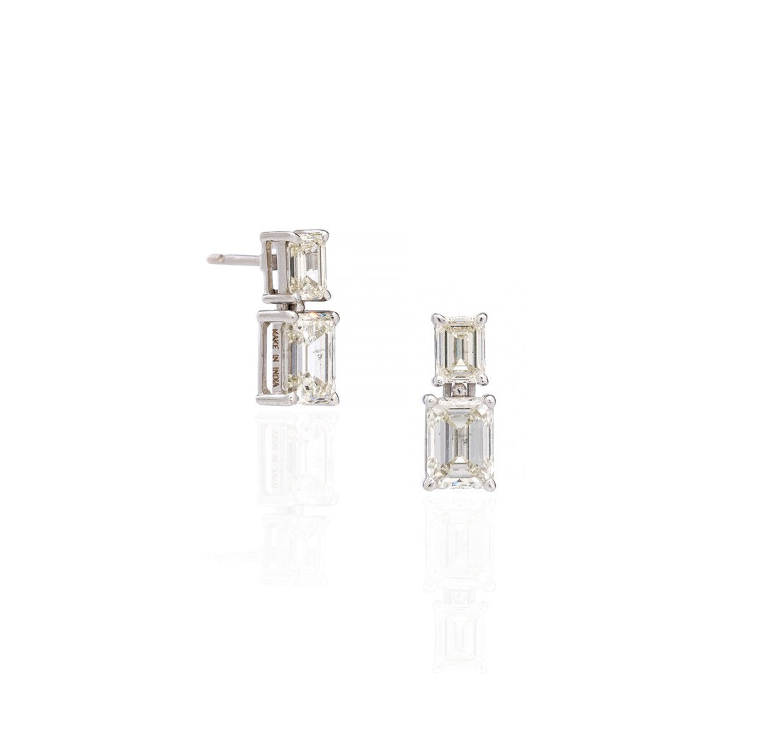 18K White Gold Geometric Diamond Drop Earrings