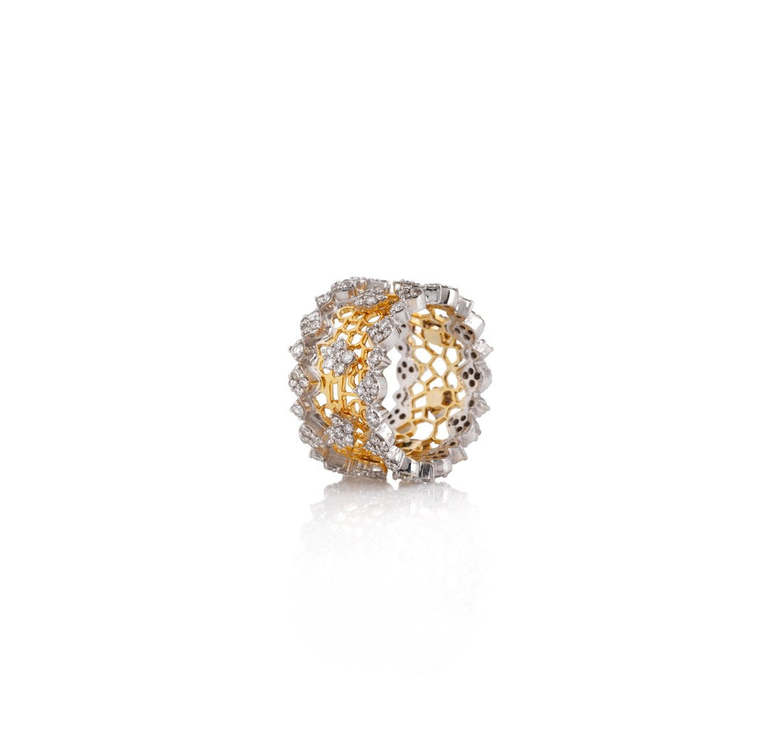 18K Yellow Gold Wide Diamond Band Ring