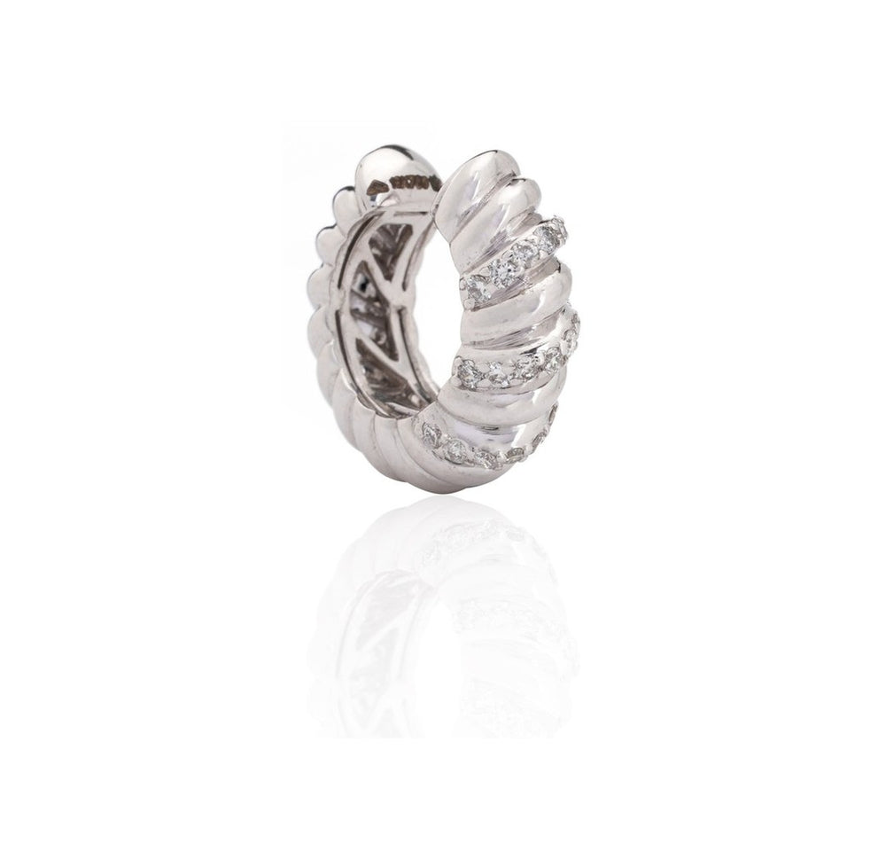 18K White Gold Diamond Twist Hoop Earrings