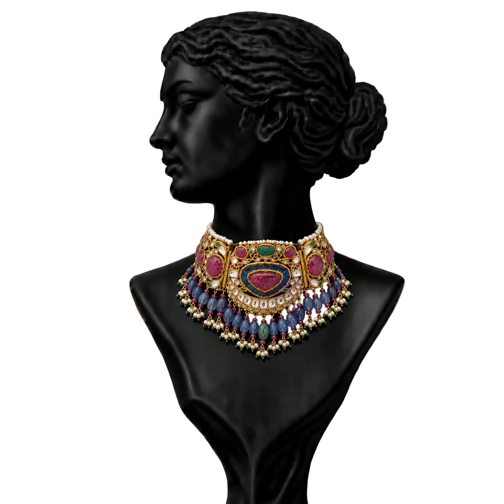 Maharani Polki Kundan Statement Necklace in 22K Gold | Luxury Heritage Fine Jewellery