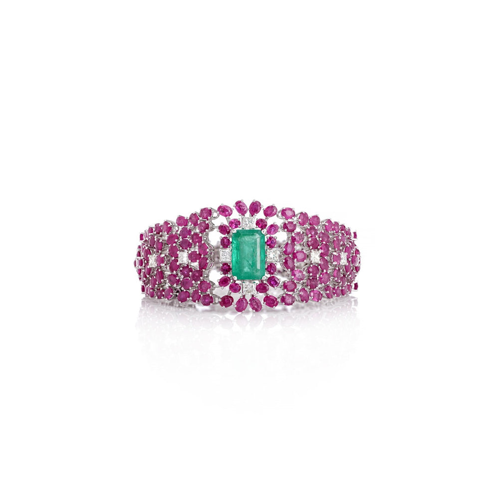 Rosé Verde Ruby Emerald Diamond Bracelet in 14K Gold