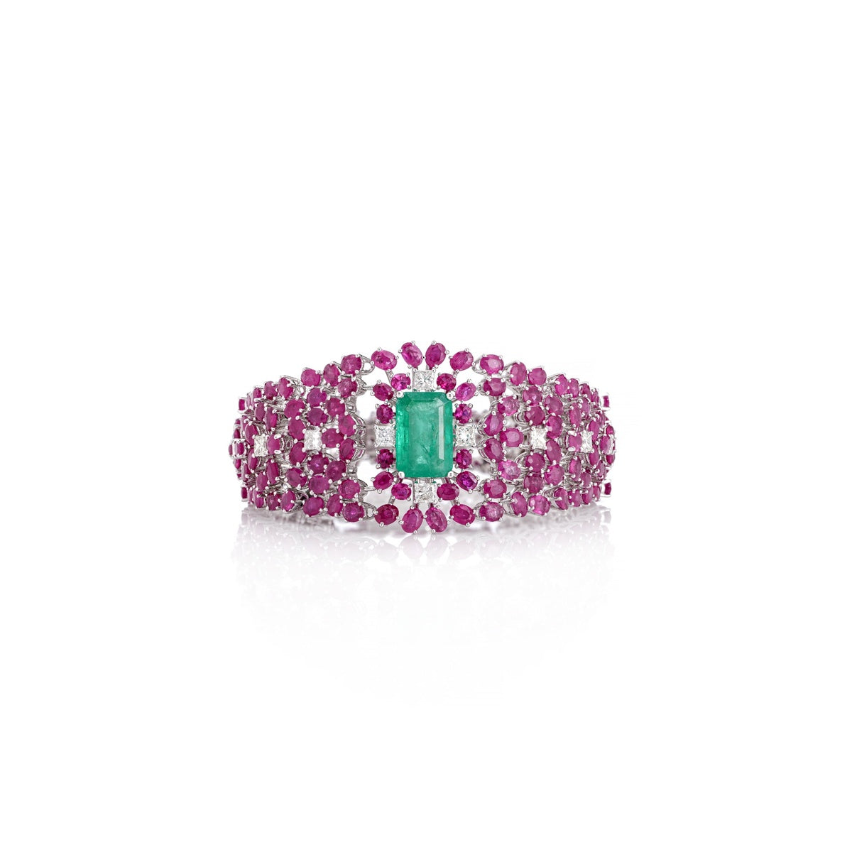 Rosé Verde Ruby Emerald Diamond Bracelet in 14K Gold