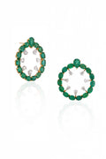 18K White Gold Emerald Oval Hoop Earrings