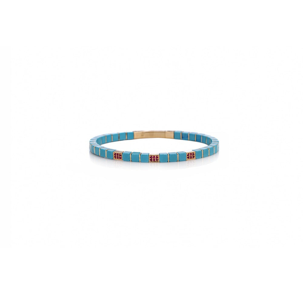 14K Gold Turquoise Diamond Tennis Bracelet
