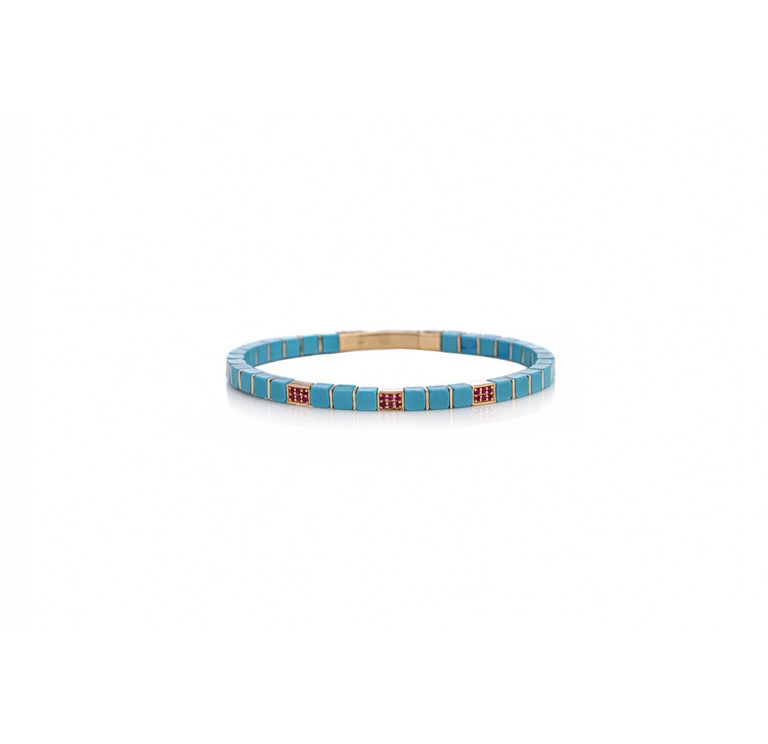 14K Gold Turquoise Diamond Tennis Bracelet