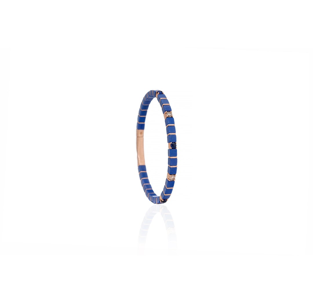 14K Gold Blue Sapphire Diamond Tennis Bracelet