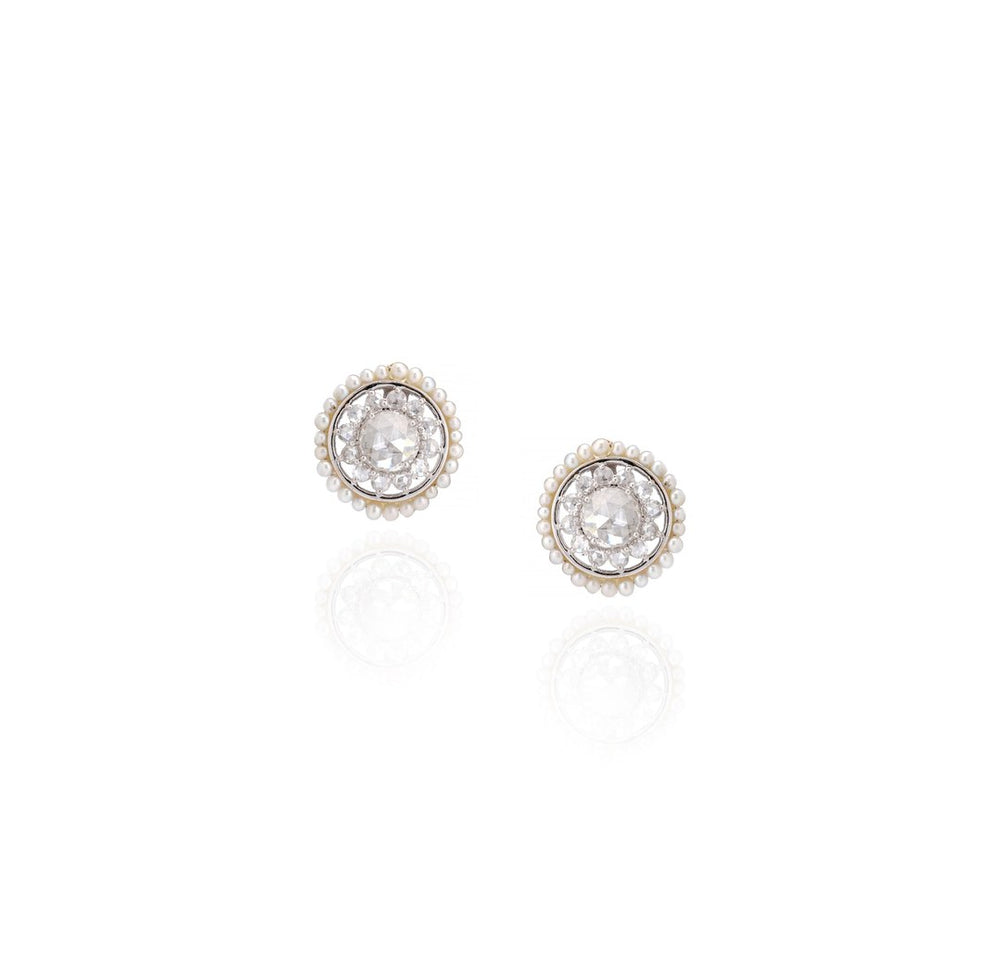 18K White Gold Rose Cut Diamond Halo Earrings