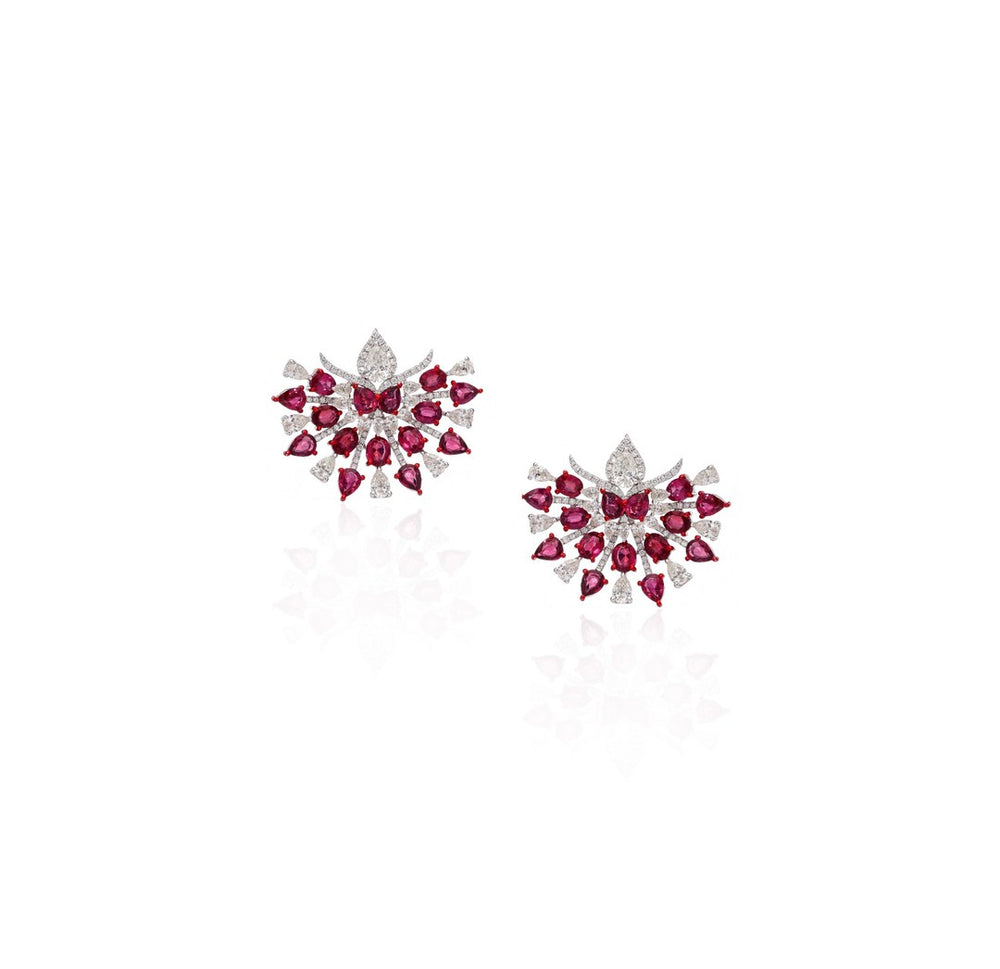 18K White Gold Ruby Diamond Chandelier Earrings