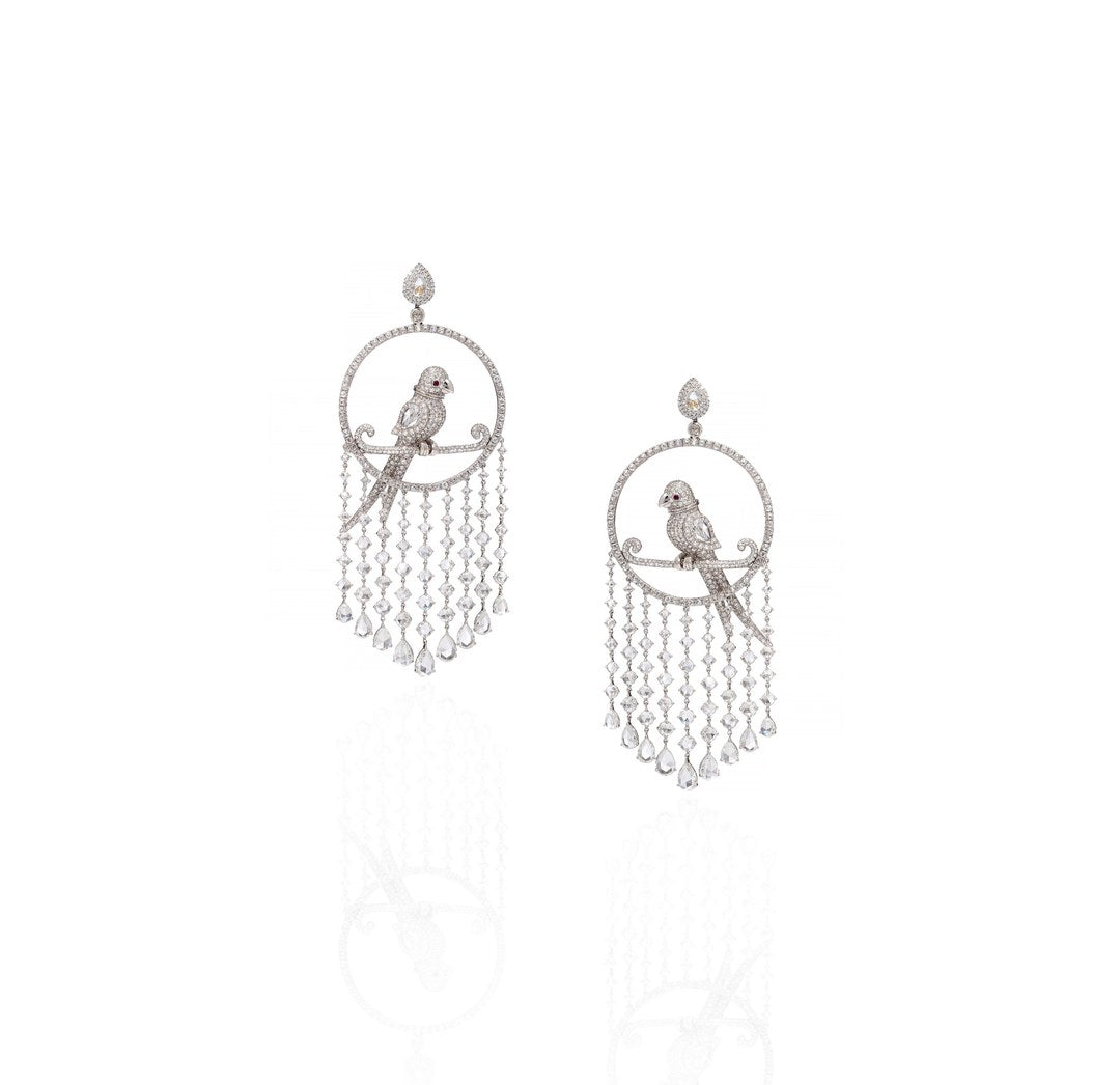 18K White Gold Diamond Tassel Earrings