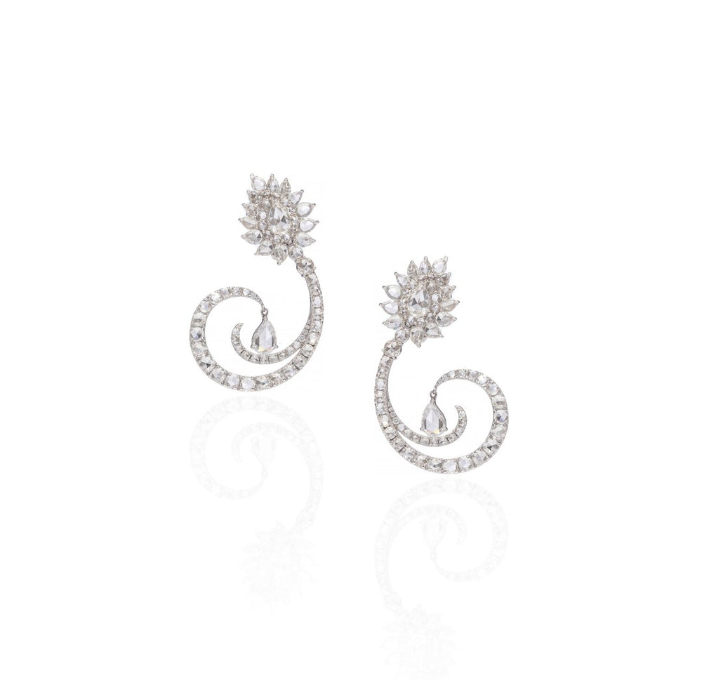 18K White Gold Diamond Spiral Earrings