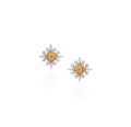 18K White Gold Yellow Diamond Floral Stud Earrings