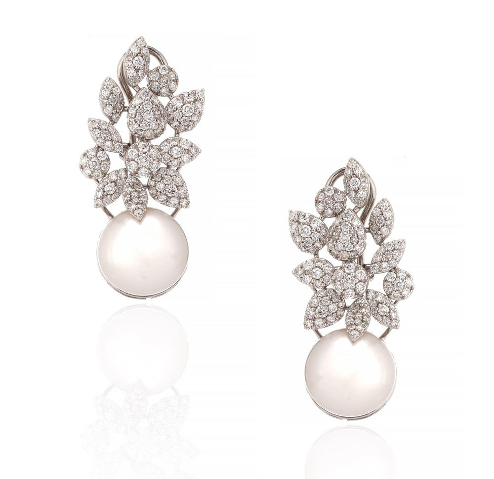 18K Rose Gold Pearl Diamond Drop Earrings