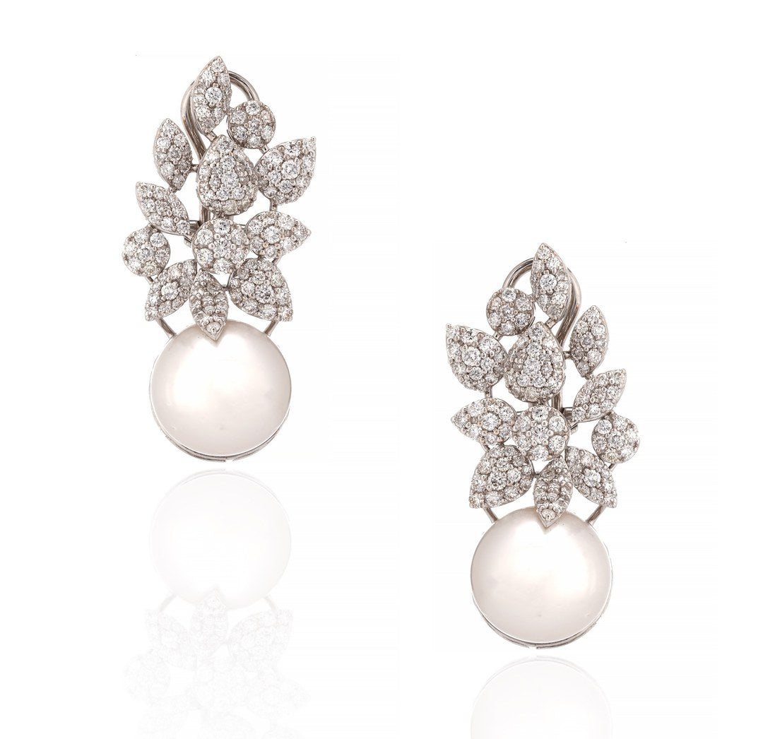 18K Rose Gold Pearl Diamond Drop Earrings