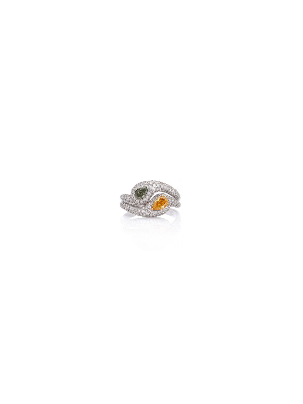 Twin Serpent Diamond Ring in 18K White Gold