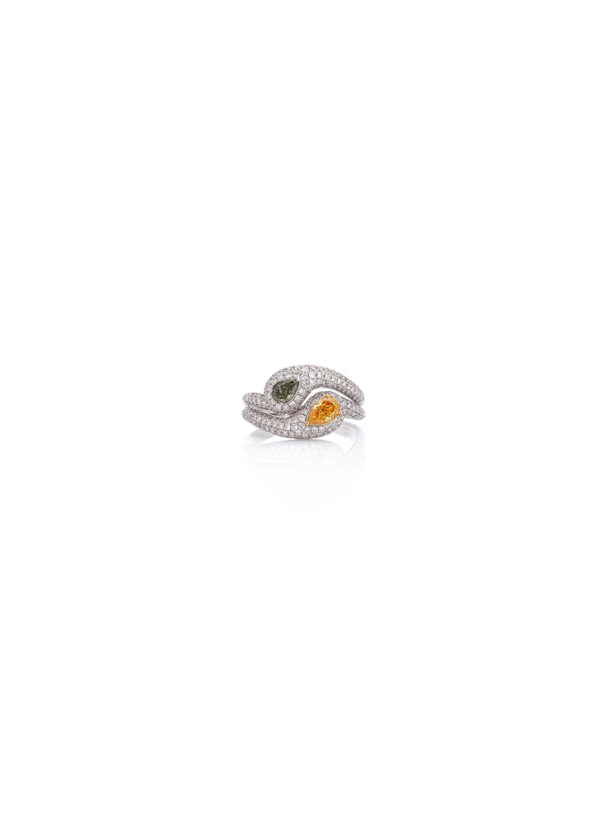 Twin Serpent Diamond Ring in 18K White Gold