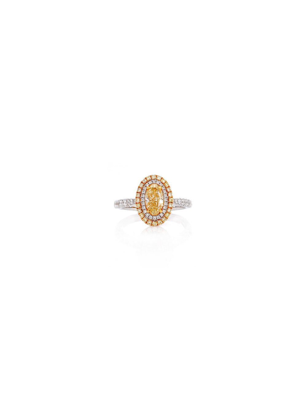Golden Oval Halo Diamond Ring in 18K White Gold