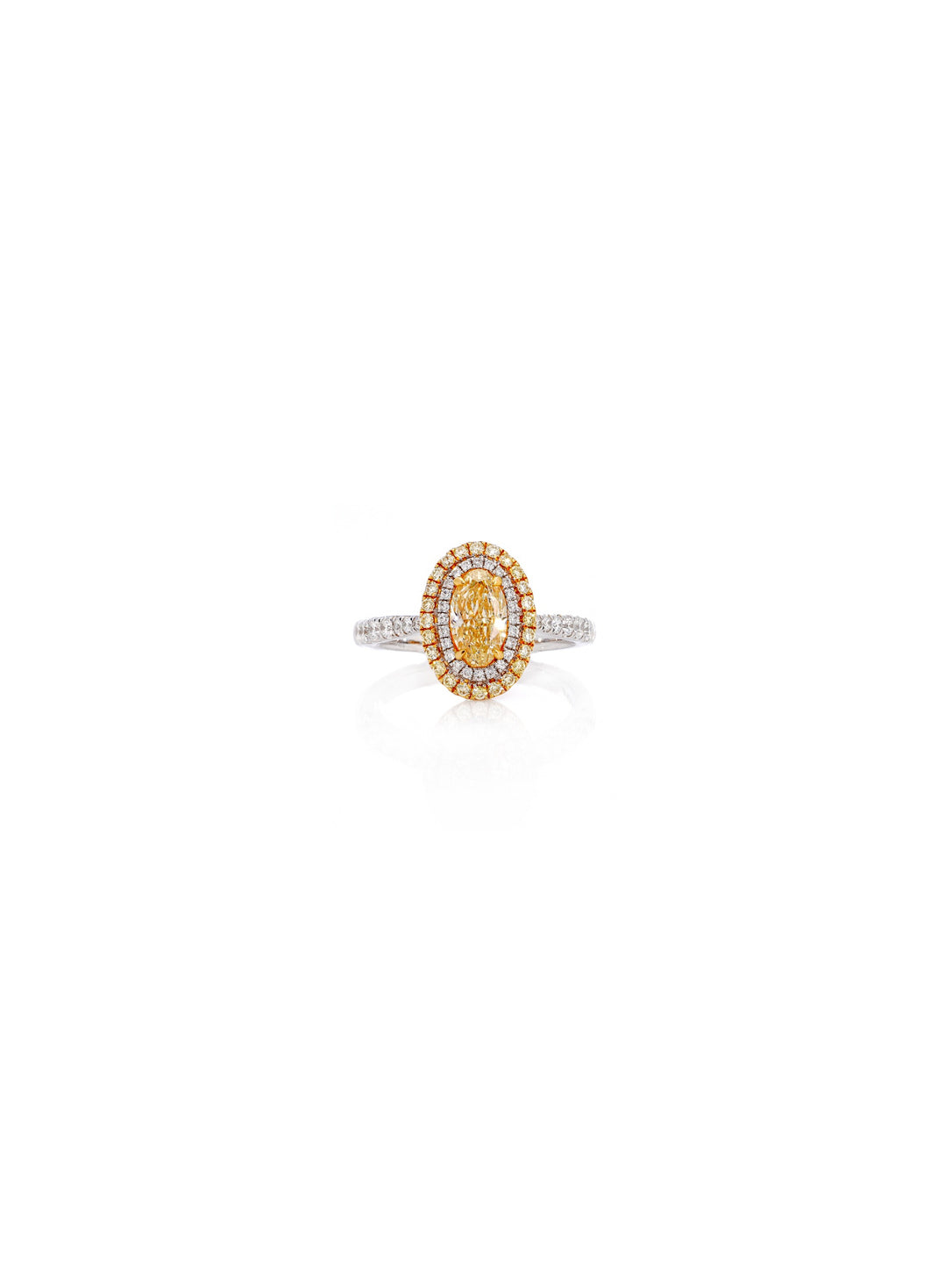 Golden Oval Halo Diamond Ring in 18K White Gold